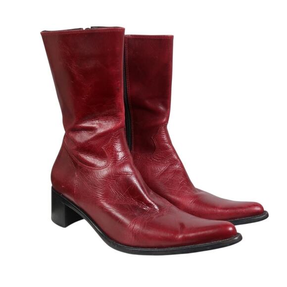 Vintage Y2K Steve Madden Burgundy Red Leather Roccco Western Boots 9 - Picture 1 of 9